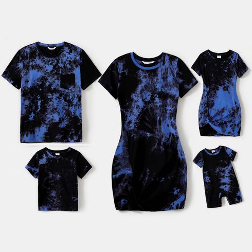 Family Matching 95% Cotton Short-sleeve Tie Dye Twist Knot Bodycon Dresses and T-shirts Sets