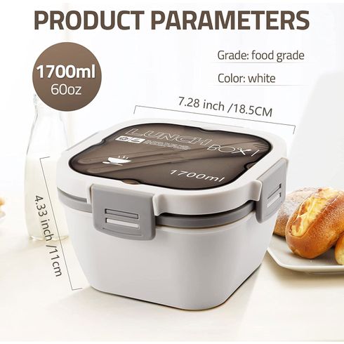 Leak Proof Salad Lunch Container 3 Compartment Bento-Style Tray, Sauce Container, Reusable Cutlery White big image 6