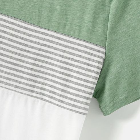 Family Matching Solid Short-sleeve Belted Dresses and Striped Colorblock T-shirts Sets Green big image 7