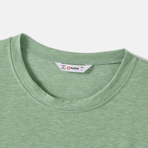 Family Matching Solid Short-sleeve Belted Dresses and Striped Colorblock T-shirts Sets Green big image 19