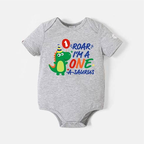 Go-Neat Water Repellent and Stain Resistant Family Matching Dinosaur & Letter Print Short-sleeve Birthday Tee Light Grey big image 1