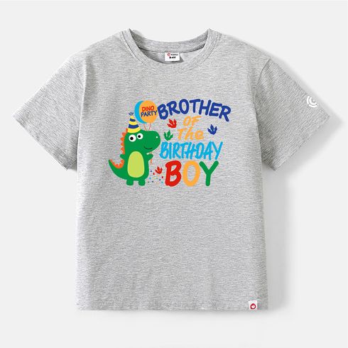 Go-Neat Water Repellent and Stain Resistant Family Matching Dinosaur & Letter Print Short-sleeve Birthday Tee Light Grey big image 7