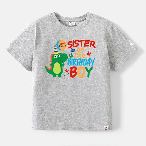 Go-Neat Water Repellent and Stain Resistant Family Matching Dinosaur & Letter Print Short-sleeve Birthday Tee Light Grey big image 13