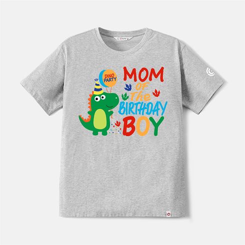 Go-Neat Water Repellent and Stain Resistant Family Matching Dinosaur & Letter Print Short-sleeve Birthday Tee Light Grey big image 19