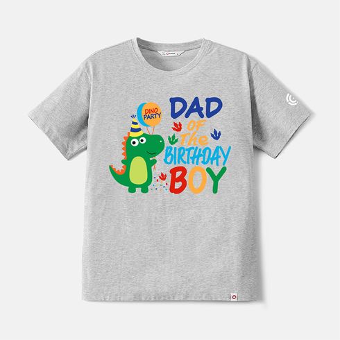 Go-Neat Water Repellent and Stain Resistant Family Matching Dinosaur & Letter Print Short-sleeve Birthday Tee Light Grey big image 26