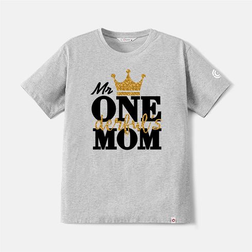 Go-Neat Water Repellent and Stain Resistant Family Matching Crown & Letter Print Short-sleeve Birthday Tee Light Grey big image 8