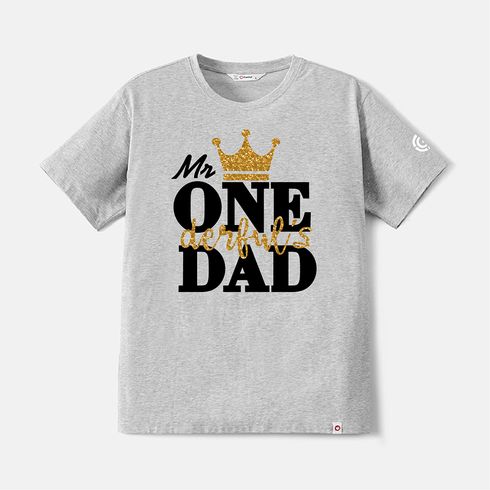 Go-Neat Water Repellent and Stain Resistant Family Matching Crown & Letter Print Short-sleeve Birthday Tee Light Grey big image 14