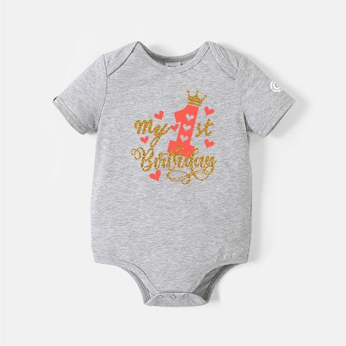 [0M-24M] Go-Neat Water Repellent and Stain Resistant Heart & Letter Print Short-sleeve Birthday Romper