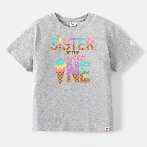 Go-Neat Water Repellent and Stain Resistant Mommy and Me Letter & Ice Cream Cone Print Short-sleeve Birthday Tee Light Grey big image 8