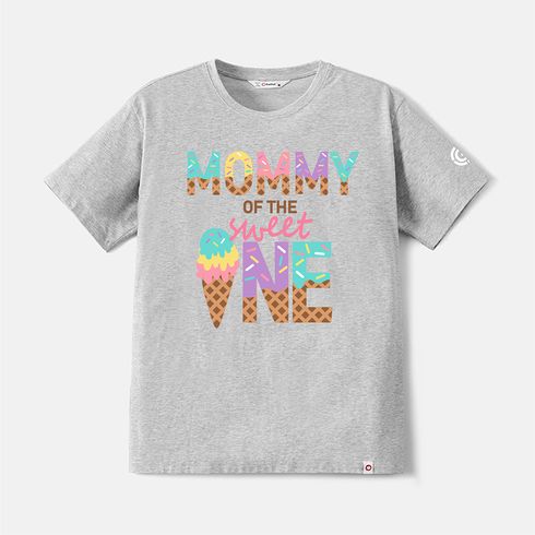 Go-Neat Water Repellent and Stain Resistant Mommy and Me Letter & Ice Cream Cone Print Short-sleeve Birthday Tee Light Grey big image 14