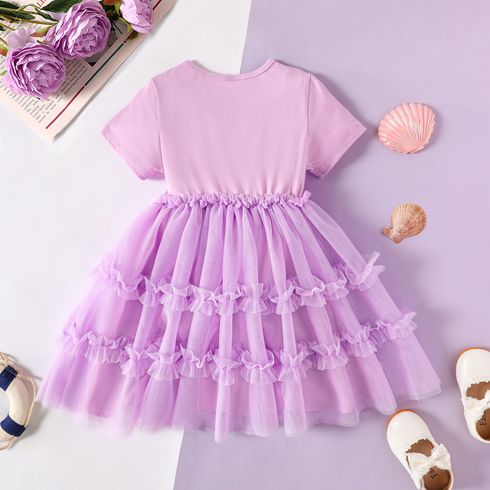 Toddler Girl Letter Print Mesh Splice Short-sleeve Dress Purple big image 2