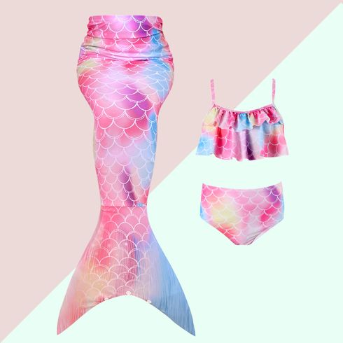 3pcs Kid Girl Mermaid Swimsuit Pink big image 1