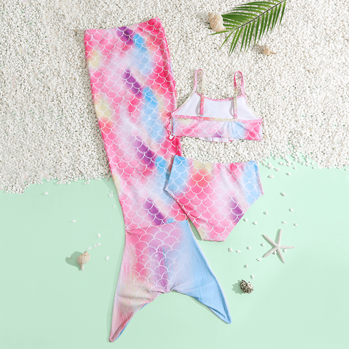 3pcs Kid Girl Mermaid Swimsuit Pink big image 4