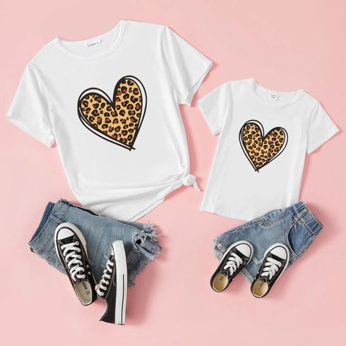 Mommy and Me Leopard Heart Print Cotton Short-sleeve Tee