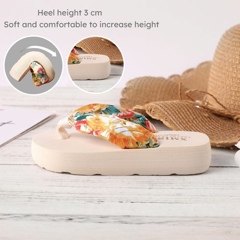 Family Matching Floral Pattern Flip-Flops Vacation Beach Slippers Beige big image 2
