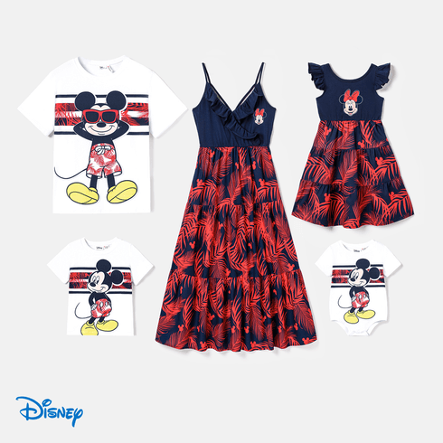 Disney Family Matching Plant Print Splice Ruffled Cami Dresses and Striped Cotton Short-sleeve T-shirts Sets Red big image 1