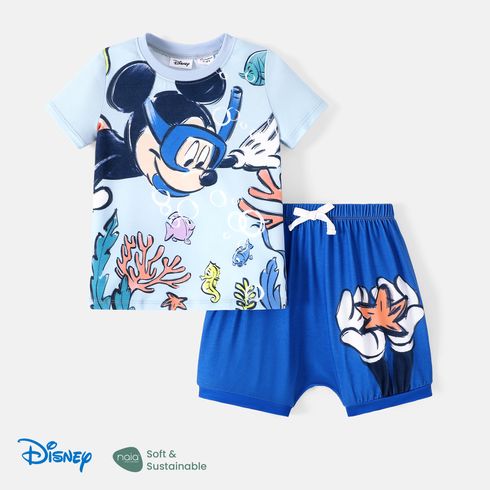 Disney Baby/Toddler Girl/Boy 2pcs Naia™ Character Print Short-sleeve Tee and Shorts Set Light Blue big image 1