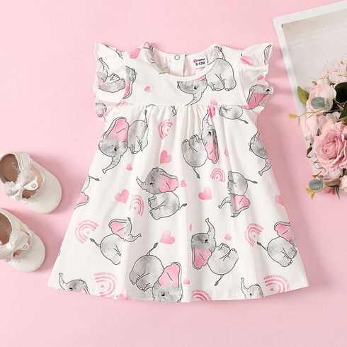 Baby Girl 95% Cotton Allover Elephant Print Ruffle Dress