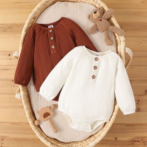 Baby Girl/Boy Cable Knit Long-sleeve Henley Onesies