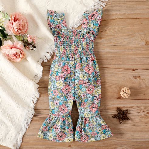 Baby Girl Allover Floral Print Smocked Ruffle Flared Jumpsuit 