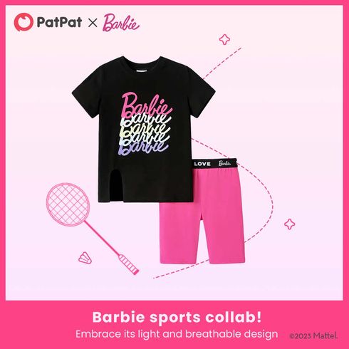 Barbie Toddler/Kid Girl 2pcs Letter Print Short-sleeve Cotton Tee and Leggings Set