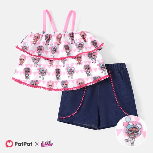 L.O.L. SURPRISE! Kid Girl 2pcs Character Print Pom Pom Decor Cami Top and Shorts Set