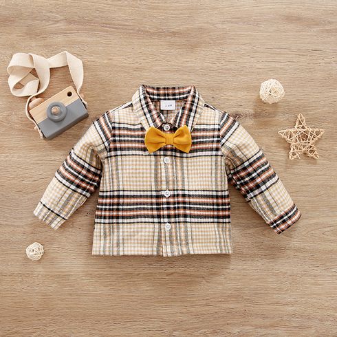 Baby Boy Bow Front Button Front Long-sleeve Plaid Shirt