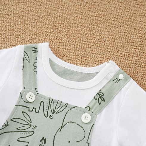 Baby Boy 100% Cotton Faux-two Short-sleeve Elephant Print Romper White big image 3