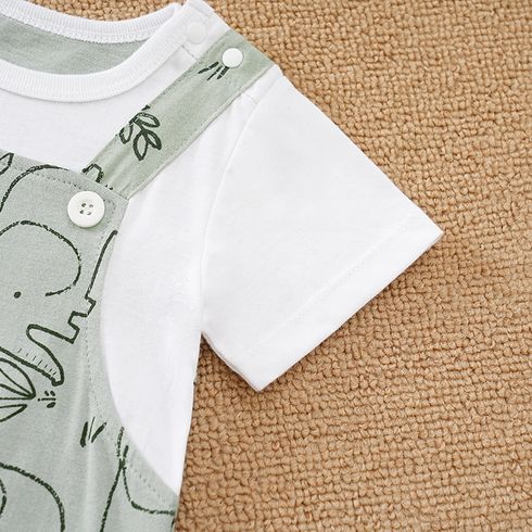 Baby Boy 100% Cotton Faux-two Short-sleeve Elephant Print Romper White big image 4