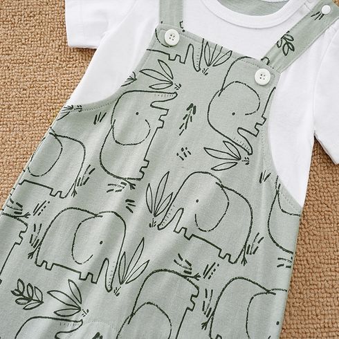 Baby Boy 100% Cotton Faux-two Short-sleeve Elephant Print Romper White big image 5