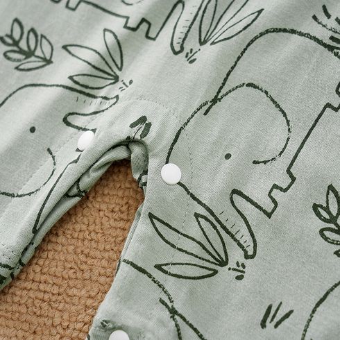 Baby Boy 100% Cotton Faux-two Short-sleeve Elephant Print Romper White big image 6