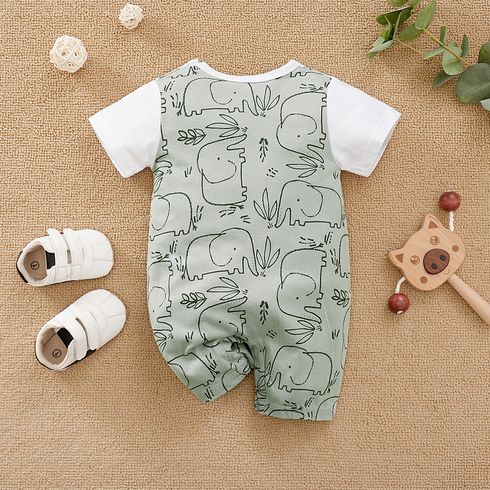 Baby Boy 100% Cotton Faux-two Short-sleeve Elephant Print Romper White big image 2
