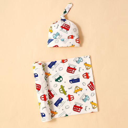 2-pack Traffic Pattern Newborn Swaddle Receiving Blanket Baby Sleeping Bag Swaddles Wrap Blanket & Beanie Hat Set