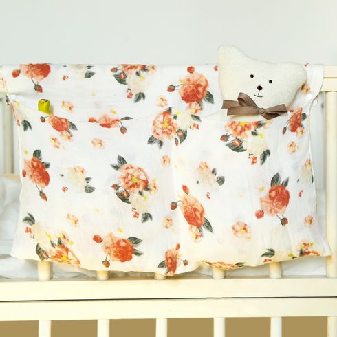 100% Cotton Muslin Hanging Baby Diaper Caddy Organizer Baby Bedside Hanging Storage Bag