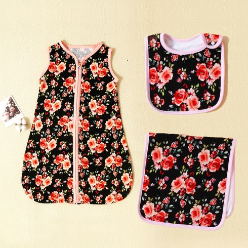 100% Cotton Baby Floral Print Zip Up Sleeveless Sleep Sacks / Burp Cloths / Bibs
