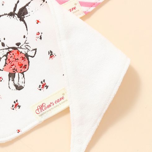 3-pack Baby Triangle Saliva Towel Allover Print Snap Button Adjustable Cotton Bibs for Baby Girl Color-A big image 6