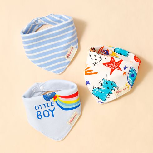 3-pack Baby Triangle Saliva Towel Allover Print Snap Button Bavaglini di cotone regolabili per Baby Boy