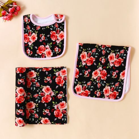 100% Cotton Baby Floral Print Zip Up Wearable Blankets Black big image 4