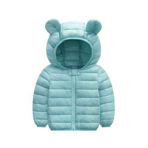 Baby / Toddler Stylish 3D Ear Print Solid Hooded Coat Turquoise big image 1