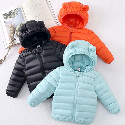 Baby / Toddler Stylish 3D Ear Print Solid Hooded Coat Turquoise big image 5