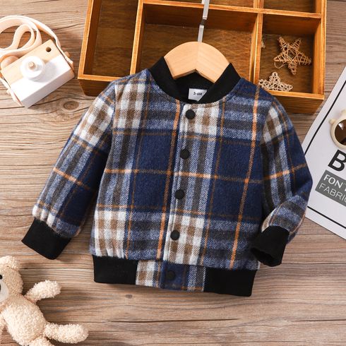 Baby Boy Dark Blue Plaid Long-sleeve Button Jacket