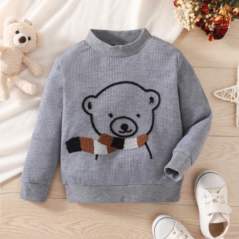 Toddler Boy/Girl Playful Bear Embroidered Waffle Sweatshirt