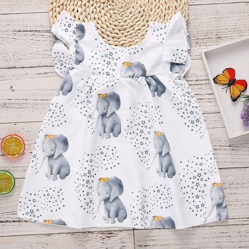 Crown Elephant Star Print Flounce-sleeve Baby Dress