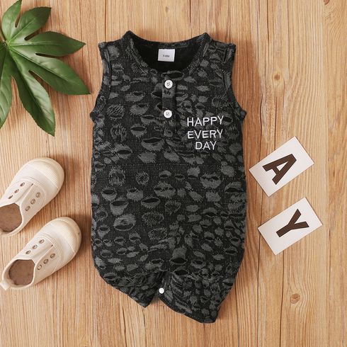 Baby Boy Letter Embroidered Dark Grey Sleeveless Ripped Romper