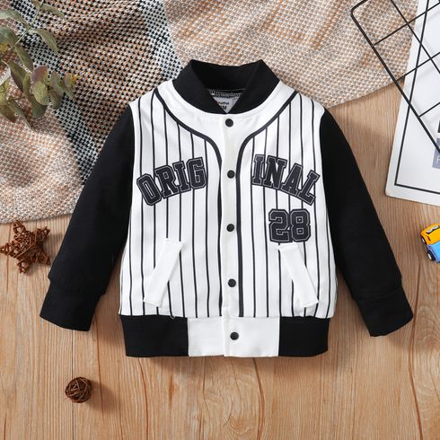 Baby Boy Long-sleeve Spliced Striped Letter & Number Print Bomber Jacket