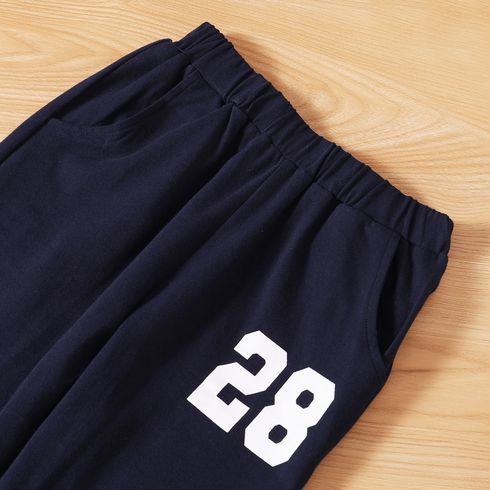 2-piece Kid Boy Number Print Hoodie and Elasticized Pants with Pocket Sporty Set Dark Blue big image 6