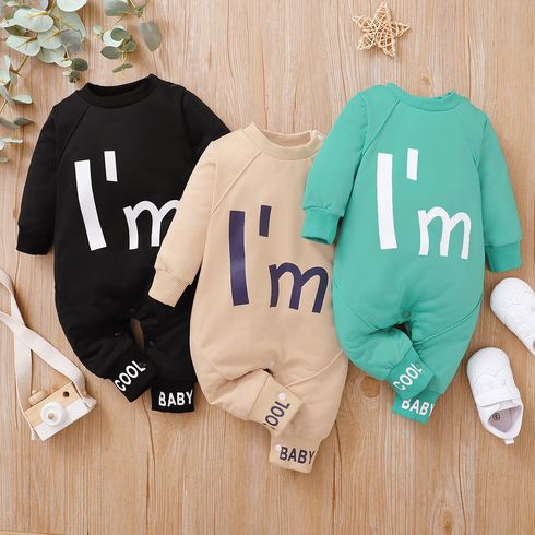 Baby Boy/Girl Letter Print Long-sleeve Snap-up Jumpsuit