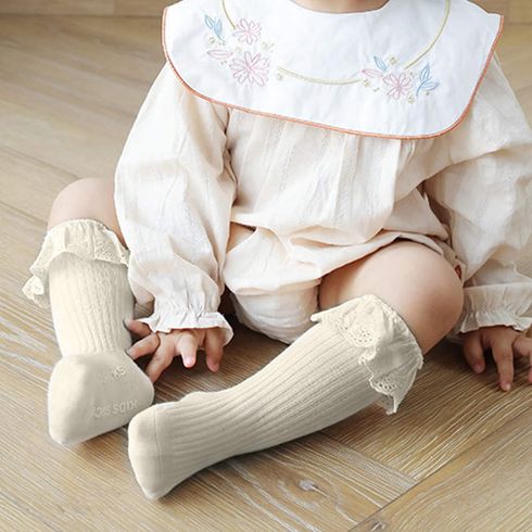 Baby / Toddler Lace Ruffled Antiskid Middle Socks White big image 2