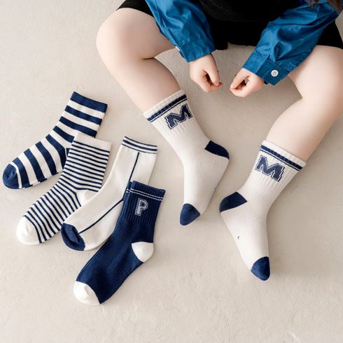 5 pares de meias com padrão de listras para bebês/crianças