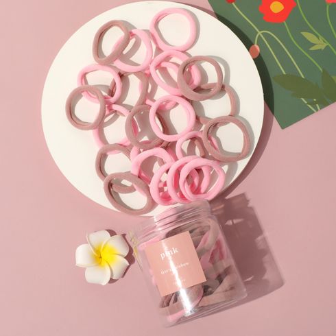 Canned Solid Elastic Hair Ties for Girls (About 40-pack) Pink big image 3